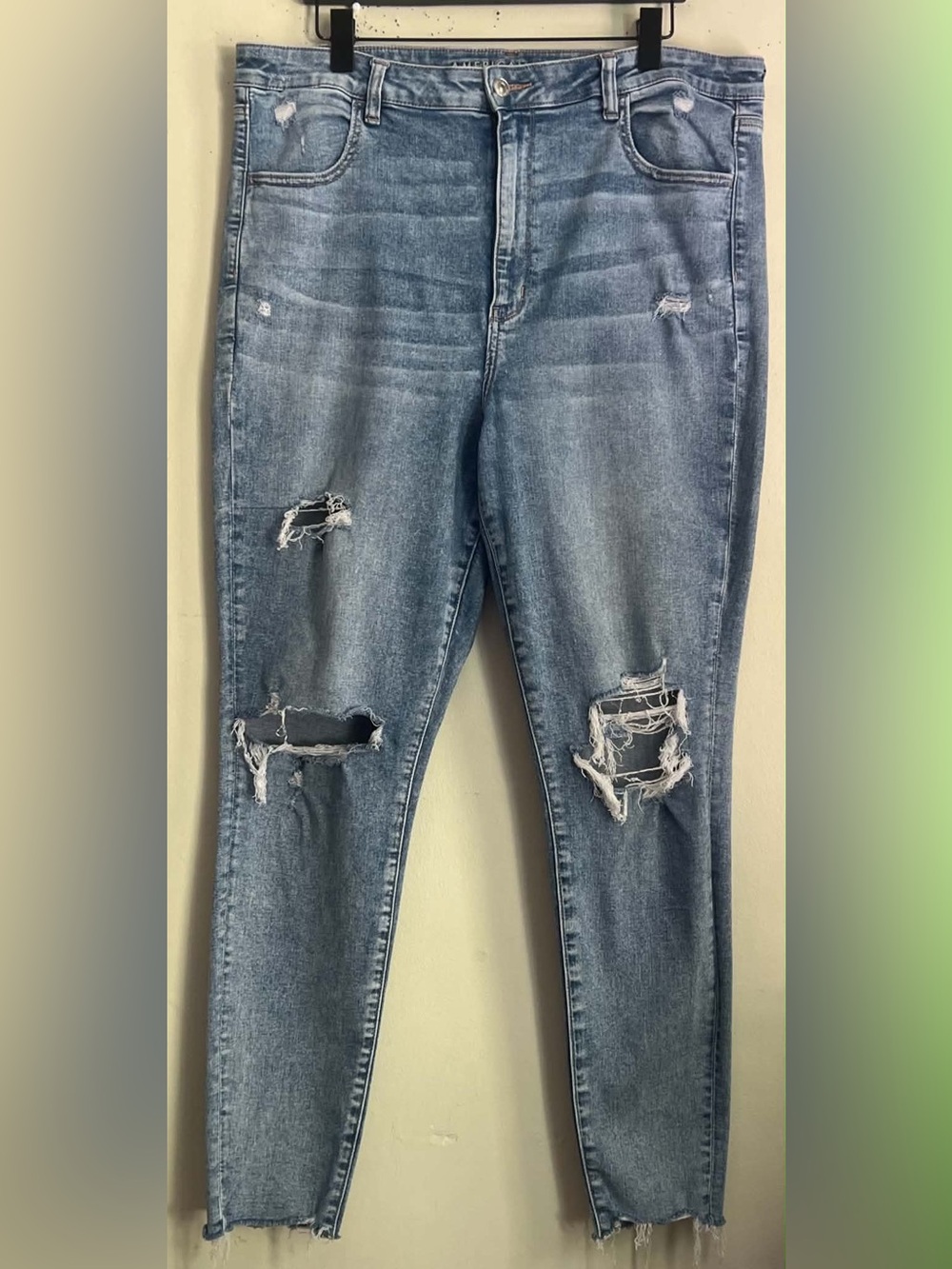 American Eagle Outfitters Women's Ripped Skinny Jeans - Light Blue
